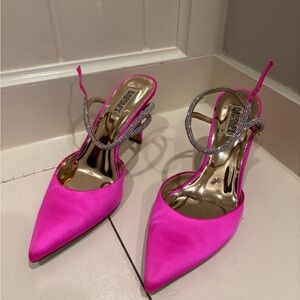 Badgley Mischka Pink Satin Heels with Silver Straps